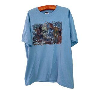 Jerzees Womens T Shirt Blue Size XL Cat Cowboy Theme Tee Short Sleeve Crewneck